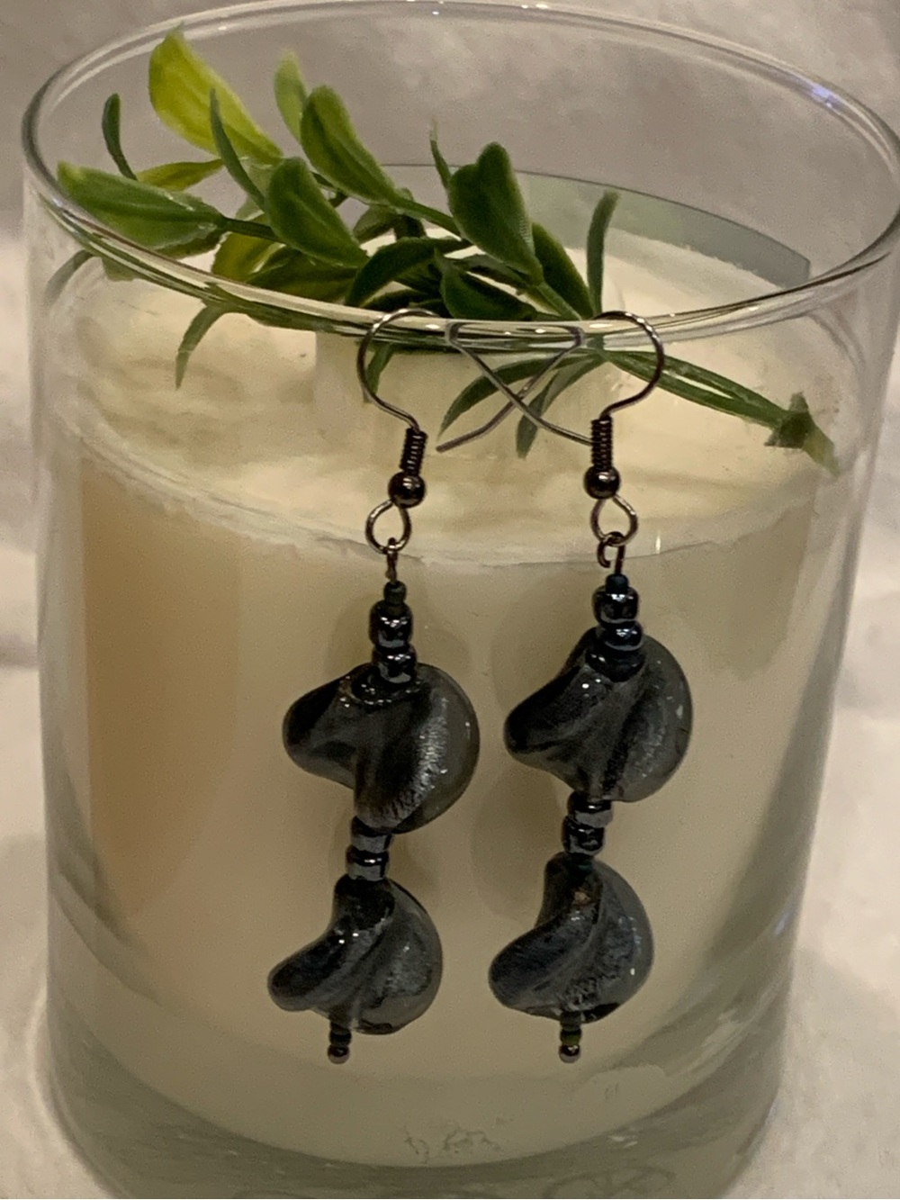 Handcrafted Black Swirl Glass Drop Earrings - Elegant Dangle Style